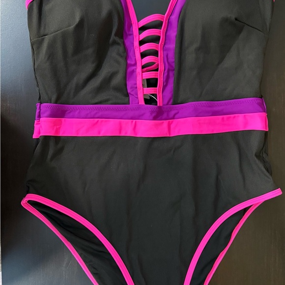 Popvil Other - Popvil NWT Plunge Cutout One Piece Swimsuit XL Black Pink Purple
